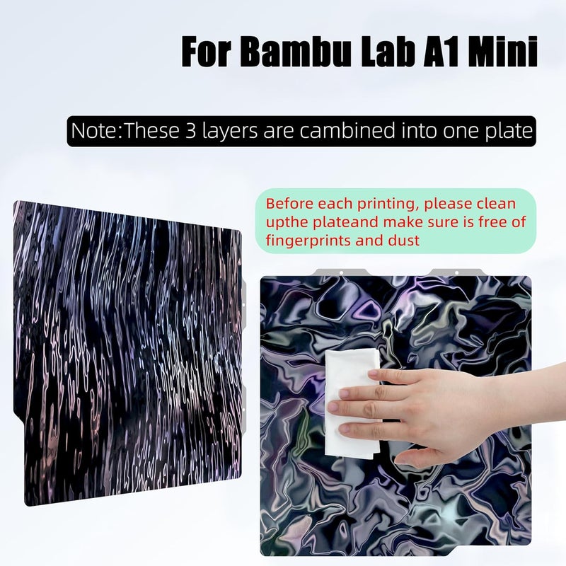 GOMENL Build Plate for Bambu Lab A1 Mini 3D Printer: PEI Build Plate Carbon PET Diamond PEO PEY Plate 3D Printing Accessories Textured Smooth Sheet Bed 184x184mm (Water Ripples+Wood Grain) - Image 2